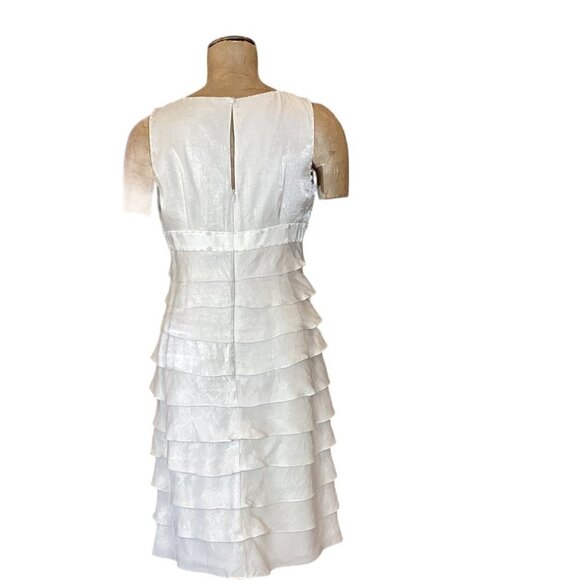 Adrianna Papell Beaded Tiered Ruffle Sleeveless Dress Sz 10 Champagne Beige 272J - Picture 5 of 10